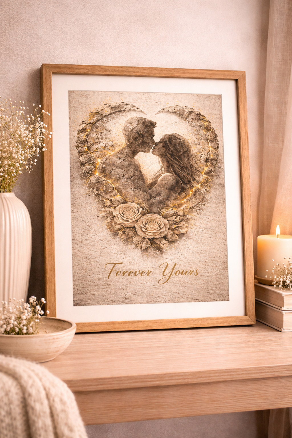 Dearloom “Forever Yours” Romantic Couple Wall Art | Stone Texture Love Print | Anniversary Gift for Partner | Minimalist Aesthetic Poster A4 A3