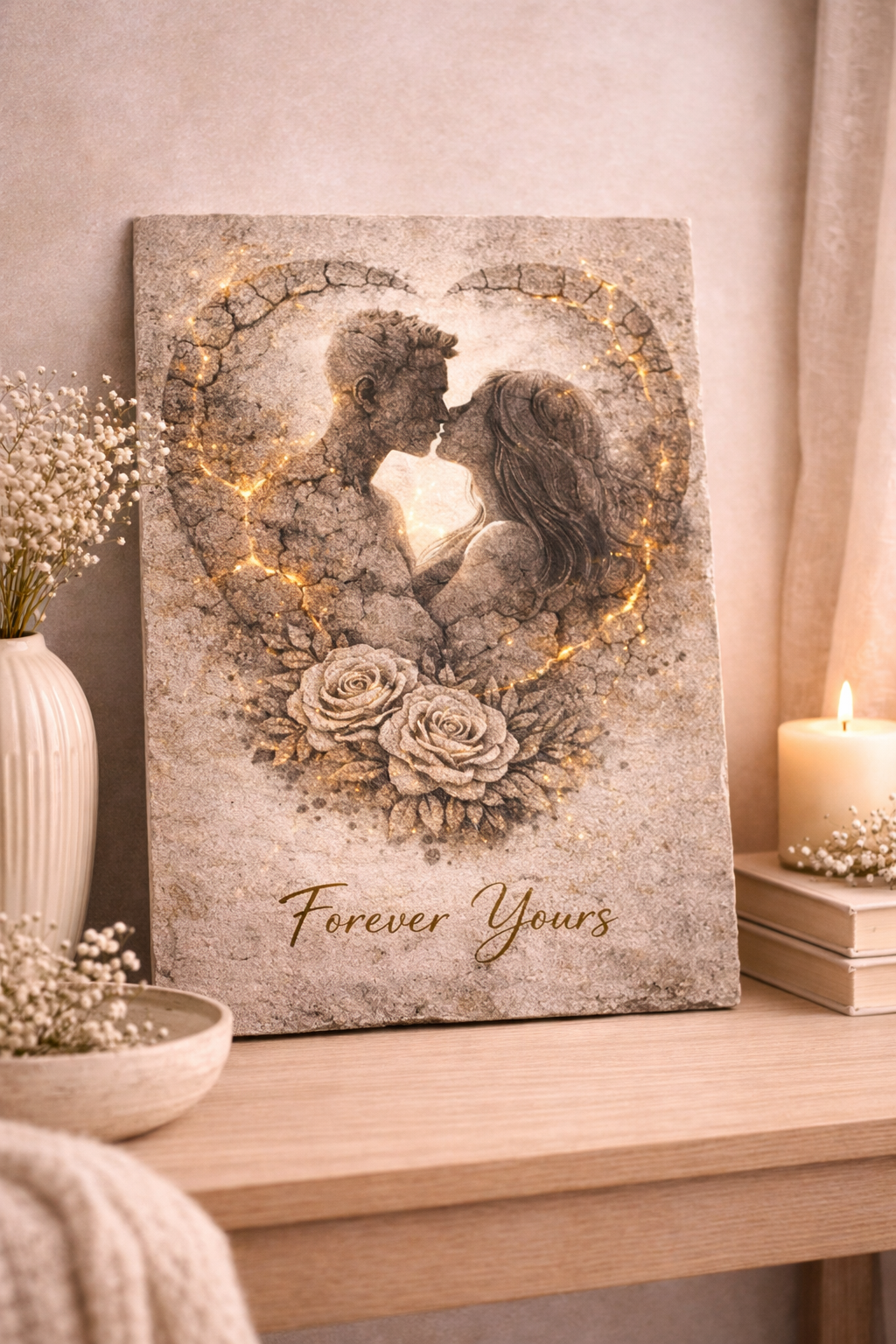 Dearloom “Forever Yours” Romantic Couple Wall Art | Stone Texture Love Print | Anniversary Gift for Partner | Minimalist Aesthetic Poster A4 A3