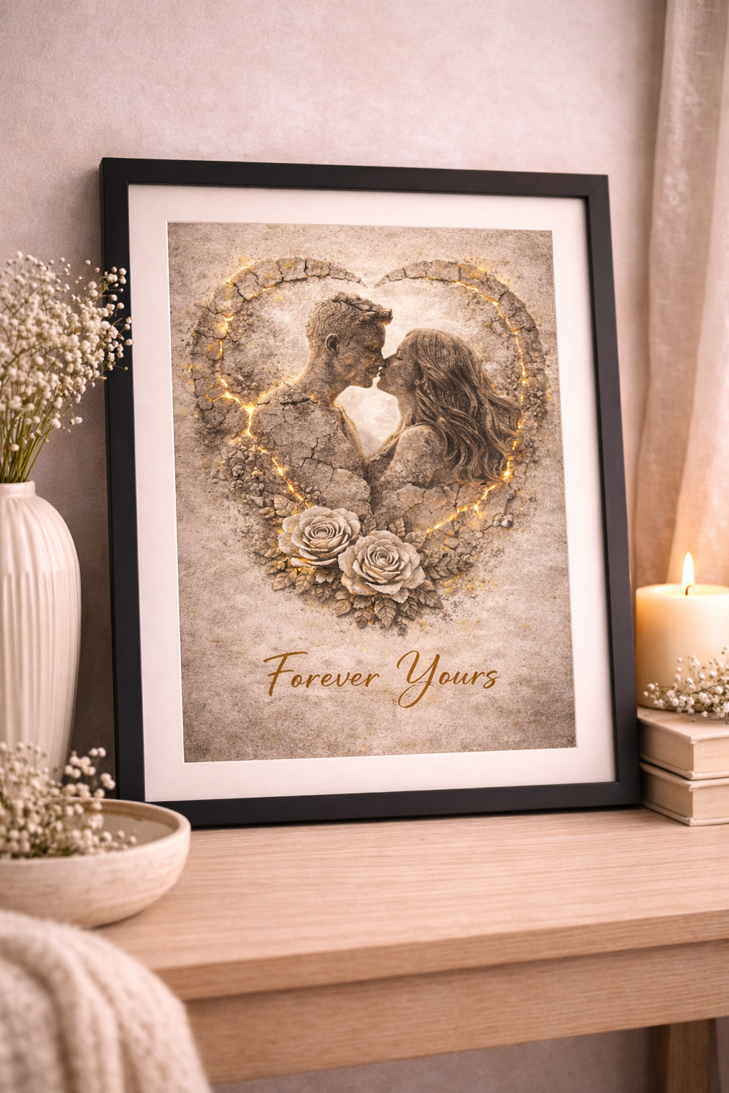 Dearloom “Forever Yours” Romantic Couple Wall Art | Stone Texture Love Print | Anniversary Gift for Partner | Minimalist Aesthetic Poster A4 A3