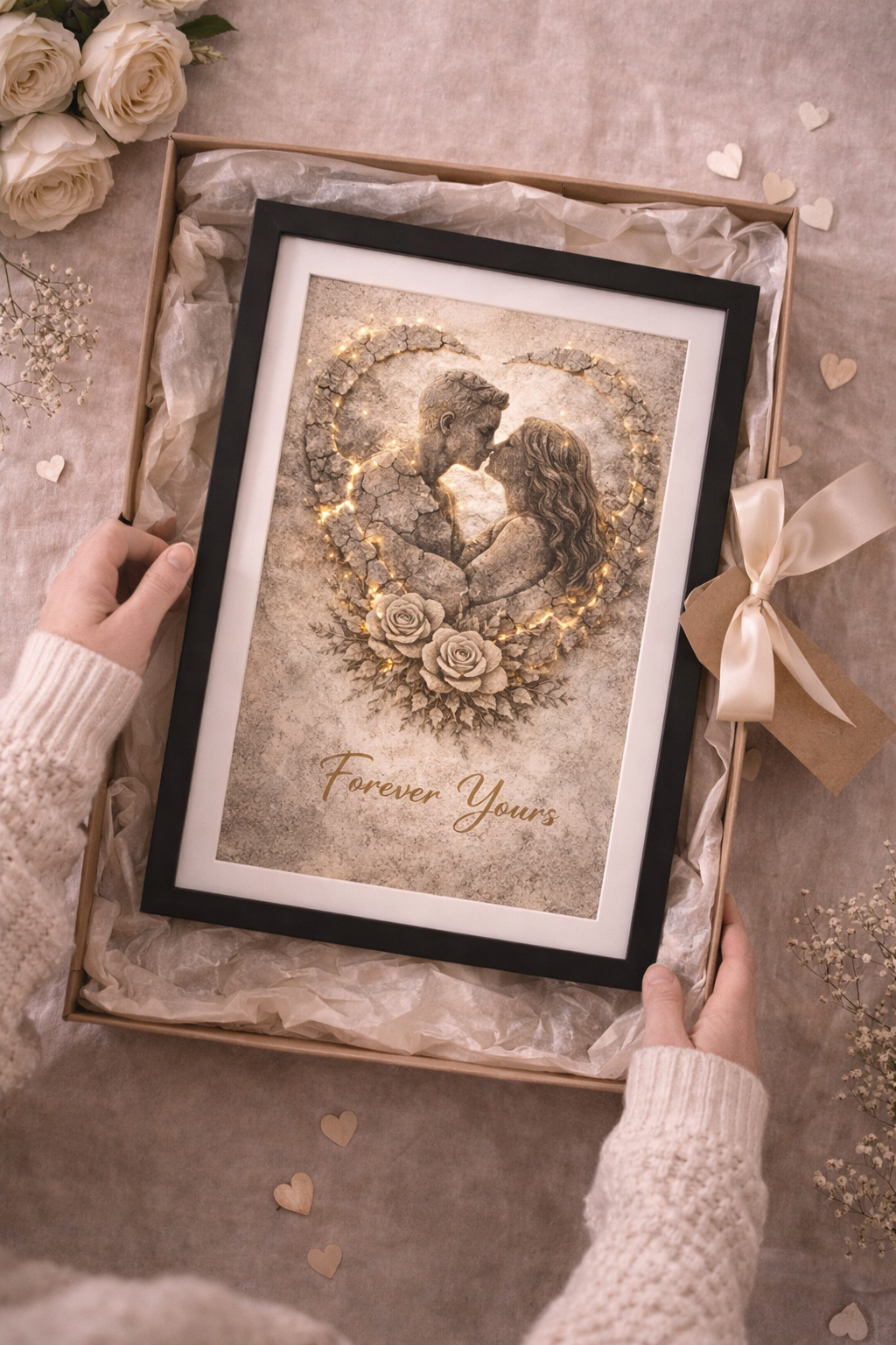 Dearloom “Forever Yours” Romantic Couple Wall Art | Stone Texture Love Print | Anniversary Gift for Partner | Minimalist Aesthetic Poster A4 A3