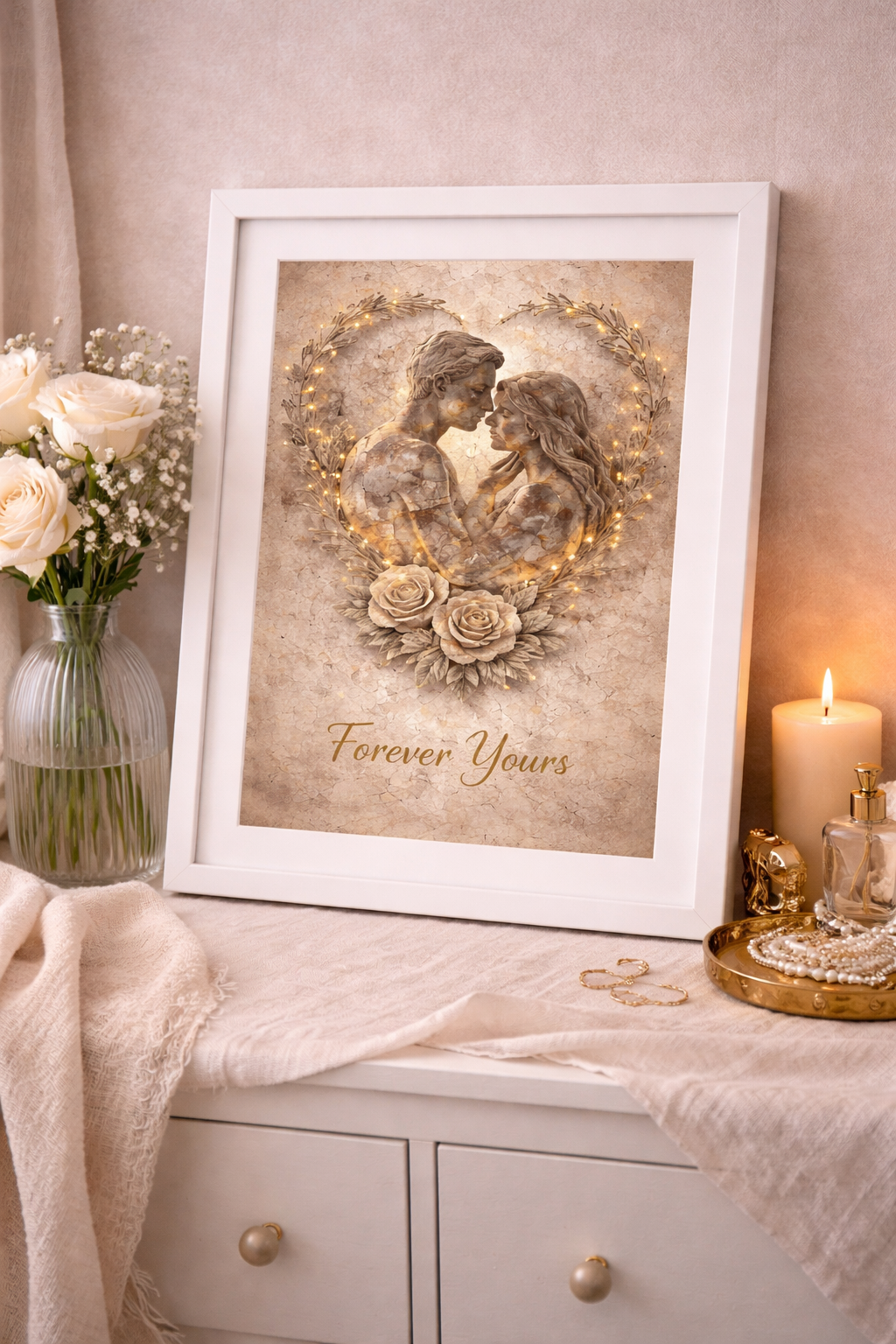 Dearloom “Forever Yours” Romantic Couple Wall Art | Stone Texture Love Print | Anniversary Gift for Partner | Minimalist Aesthetic Poster A4 A3